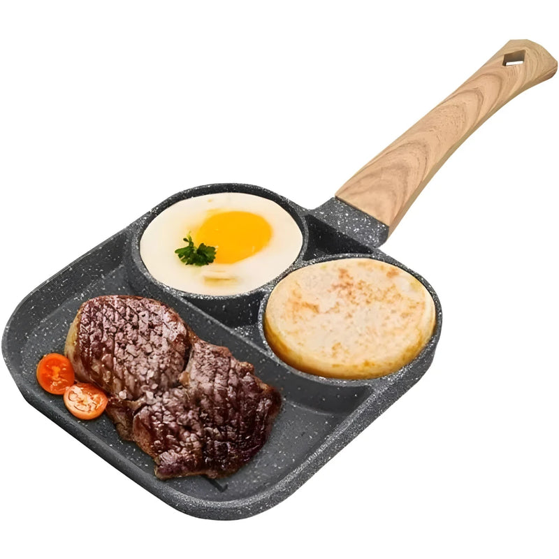 Nonstick Frying Pan With 3 Partitions Frying Egg Bacon Meat Chicken Snack Multipurpose