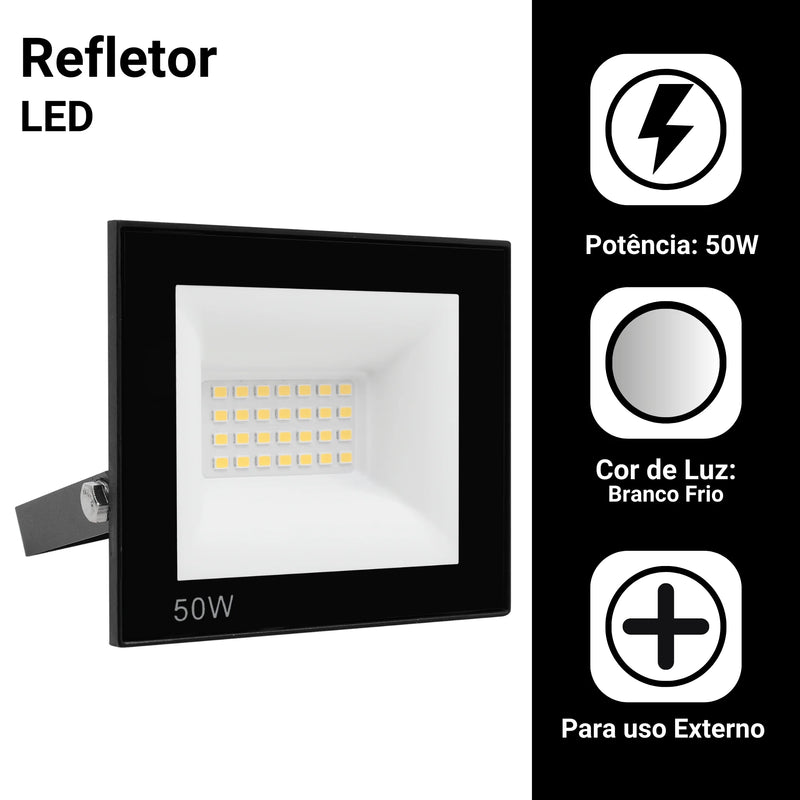 Kit 2 Led Reflector 50W Spotlight Bivolt Water Proof Ip66 Color Cold White Light