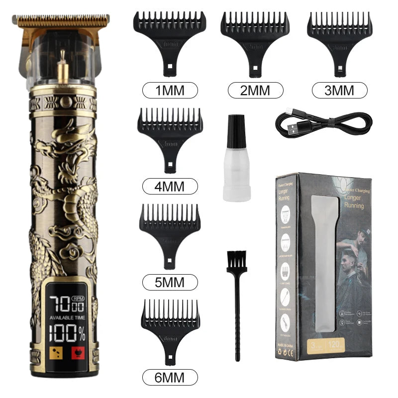 T9 LCD Electric Hairdresser Oil Shaving Head Electric Pusher Carving Electric Pusher Clipper Hair Precision Trimmer for Men Care